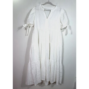 English Factory Tiered Gingham Midi Dress Size 2X White Puff Sleeve Boho Cottage
